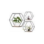 Tagères Murales Hexagonal Lot de 3, Etagere Murale Fer, Étagères Métalliques de Rangement pour Cuisine, Salle de Bain, Salon Chambre Bureau, Étagère