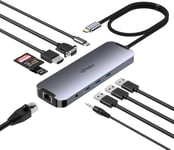 Station d'accueil USB C double écran 10 en 1, adaptateur USB-C vers HDMI VGA avec 1 Gbit/s Ethernet 100 W de charge, hub USB C vers USB, audio 3,5, lecteur de cartes compatible pour ordinateurs