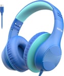 K3 Casque Filaire Pour Enfants Avec Limite De Volume De 85/94 Db, Son Stéréo, Câble Usb-C, Casque Supra-Auriculaire Pour École/Tablette/Enfants/Garçons/Filles, Bleu