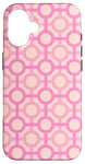 Coque pour iPhone 16 Preppy Pink Salmon Circles Lines Square Feminine 60s Pattern