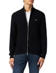 GANT Men's Cotton Texture Zip Cardigan Cardigan Sweater , Black,S