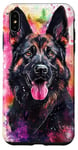 Coque pour iPhone XS Max Aquarelle rose rayé Splash Berger allemand Portrait