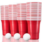 TRESKO® Gobelet américain Gobelet en plastique - 50 + 6, pour boissons rafraîchissantes de la bière du coca des cocktails Beer Bière-pong, rouge, d'une capacité de 473 ml