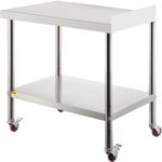 Mophorn - vevor Table de preparation en acier inoxydable, 61 x 38 x 89 cm, table de travail en metal robuste avec dosseret reglable sous etagere et 4