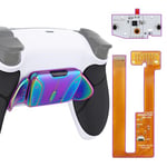 eXtremeRate Rainbow Aura Blue Purple Real Metal Buttons (RMB) RISE4 Remap Kit for ps5 Controller BDM-030 040 050 with Black Rubberized Grip White Back Shell, Board, Back Buttons - Without Controller