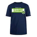 SEATTLE SEAHAWKS New Era Casquette NFL T-Shirt régulier Haute densité Encre sérigraphiée sur Le Devant Graphique Original Team Couleur Unisexe Marine