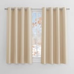 PONY DANCE Rideau Occultant Thermique - Décoration de Fenêtre Draperies à Oeillets Isolation Luminere Tissu Court pour Maison Chambre, L140 X H145 cm, Jaune Beige, Lot de 2