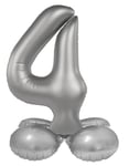 Folat Aluminium Argent avec base Chiffre 4-Moonlight Silver-Satin Gloss-41 cm-Ballon de décoration de fête d'enfants, anniversaires, pas besoin d'hélium, 10594