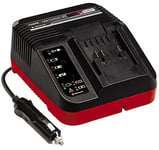 Einhell Chargeur Power X-Car Charger 3 A Power X-Change (18 V, connecteur 12 V, contrôle permanent des batteries et gestion de charge intelligente, indicateur d’état LED à 7 niveaux)