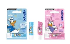 LABELLO lot 2 baumes à lèvres édition limitée Disney "Mickey & Friends" (2 x 5,5 ml), Hydro Care Donald Duck FPS15 et Soft Rosé Daisy Duck, Sticks à lèvres hydratants longue durée pour enfants