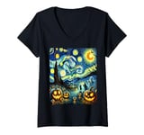 Womens Starry Night And Halloween Starry Night And Halloween V-Neck T-Shirt