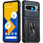 Bestcellcase pour l'étui Google Pixel 8 Pro,[Anneau de béquille Rotatif intégré et Protecteur d'appareil Photo Coulissant].Étui pour téléphone Portable à Double Couche, résistant aux Chocs - Noir