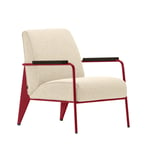 Vitra - Fauteuil de Salon, Base Japanese Red, Dark Oak,  Fabric Cat. F100 Nubia Col. 02 Cream/Perle - Nojatuolit - Jean Prouvé - Beige - Metalli/Puu/Vaahto