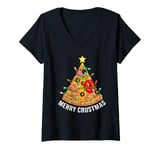 Womens Funny Pizza on Earth Christmas Tree Merry Crust-mas Pizzamas V-Neck T-Shirt