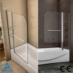 Bath Shower Screen 1000x1500mm Glass 180°Pivot Door Panel & Shelves & Towel Rail