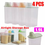 4 Pcs Large Capacity Airtight Dry Food Container Durable Cereal Storage Box 1.9l