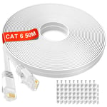 Cable Ethernet 50m, Cat6 Cable RJ45 50m Haut Débit Cable Internet Blanc, Long âme en Cuivre Pur Câble Réseau, Câble LAN Extérieur Intérieur Imperméable, Gigabit Plat Câble Patch pour Routeur.[G1958]