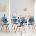 Idmarket - Lot de 4 chaises scandinaves sara motifs patchworks bleus