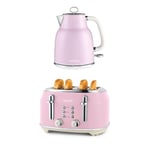 Salter COMBO-9192 Retro Kettle & Toaster Set – 1.7L Fast Boil Kettle With Removable Limescale Filter, 4-Slice Wide Slot Toaster for Thick Bread, High Lift Eject, Blue Indicator Lights, 3kW/1630W, Pink