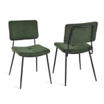 MEUBLE COSY Lot de 2 Chaises de Salle à Manger Rétro Vintage avec Dossier Assise Rembourrée en Tissu Pieds en métal pour Cuisine Salon Chambre Bureau, Vert, 54x45x82cm