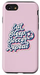 Coque pour iPhone SE (2020) / 7 / 8 Ballon de sport pour hommes, femmes, garçons et filles avec inscription « Eat Sleep Soccer Repeat »