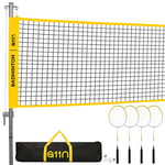 A11N Ensemble de Badminton Portable – Comprend Un Filet, 4 Raquettes, 2 Volants et Un Sac de Transport – pour Jardin, Plage et Parc