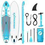 Exprotrek Stand Up Paddling Board, Stand Up Paddle Board Set, 6 pouces d'épaisseur pour tous les niveaux de difficulté avec des pagaies en aluminium et des accessoires complets Bleu