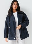 BOSS Denim Cotton Double Breasted Short Jacket - Navy, Navy, Size 14, Women