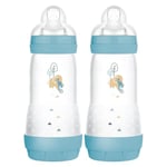 MAM Easy Start Self Sterilising Anti-Colic Baby Bottle Pack of 2 (2 x 320 ml), MAM Bottles with Fast Flow MAM Teats Size 3, Reduced Colic Baby Bottle, Baby Essentials, Blue (Designs May Vary)