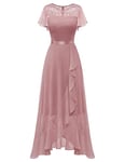 Berylove Robe de soirée longue élégante pour mariage, robe de cocktail avec fente, robe de cocktail pour femme, élégante avec manches, taille élastique, Blush, M