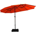 Goplus - Parasol de Patio Double Face Extra Large avec Manivelle et Base,12 Nervures en Fer,pour Balcon Plage Jardin, Bordeaux