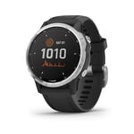 Garmin Fénix 6S Solaire - Montre Gps Multisports Connectée Haut de Gamme avec Paiement sans Contact Garmin Pay, Cartographie et Musique Intégrées - Argent avec Bracelet Silicone Noir – Cadran 42 mm