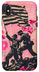 Coque pour iPhone X/XS Rose Pop Art Floral Iwo Jima Drapeau Américain Levage