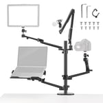 NEEWER Overhead Camera Stand Desk Mount Rig with 4 Boom Arms for Photography Video Light Ring Light Mount Webcam Mic Compact DSLR for Live Streaming Broadcast Online Teaching Meeting, DS007