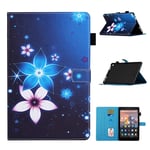 LMFULM® Case for Amazon Kindle Fire HD 10 2015/2017/ 2019 (10.1 Inch) PU Magnetic Leather Case Protective Shell Holster with Sleep/Wake Stand Case Flip Cover Blue Flower