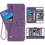 ELISORLI Compatible with iPhone 5S 5 SE 2016 5SE Wallet Case and Wrist Strap Lanyard Flip Card Holder Cell Accessories Phone Cover for iPhone5 iPhone5s iPhoneSE iPhone6se i 6SE iPhone5se-Purple