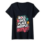 Womens Roll Dice Place Meeple Tabletop Gaming Board Game Meeple V-Neck T-Shirt