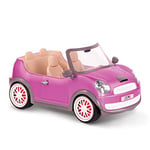 Lori LO37064Z Cabrio Rose Accessoires pour poupée 15 cm, Voiture de poupée, véhicule, Mini Cooper, Blanc, Rose, 4 Places, Cabriolet, Conduite, Mobile, en déplacement, Multicolore