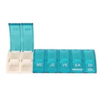 Anabox - Pilulier Semainier Box7 Turquoise - Organisateur de Médicaments 7 Jours avec Séparateur - Boîte à Pilules Double Compartiment - Compact et Lavable - Fabriqué en Allemagne