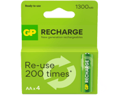 GP Recharge Rechargeable Battery, Size AA, 1300 mAh, 4-pack