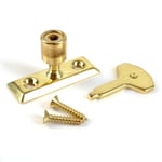 BRASS PLATED Window Stay+Key Wooden Frame Casement Lock Turn/Catch/Latch Fixing