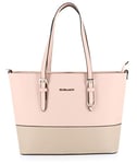 Sac à Main Femme Bicolore - Cabas Fourre-Tout Simili Cuir PU Rigide - Sac Elégant Ville Travail Lycée - Shopper Porté Epaule Grande Capacité A4 - Mode Chic - Rose Beige