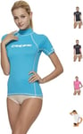 Cressi Sub S.p.A. Rash Guard Lady Rash Guard Haute de combinaison en tissu très élastique spéciale, Manches Longues et Courtes, Protection Solaire UV (UPF) 50+ Aquamarine XL/5 (44)