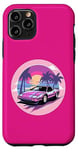 iPhone 11 Pro Pink and Purple Sports Car In Front of Palms and Sun Set Case