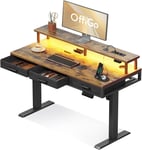 Bureau Réglable avec Tiroirs, 120cm Bureau Electrique avec Support de Moniteur, Bureau Gaming Electrique avec Chargeur et Lumière LED, Bureau Electrique Reglable, Marron Vintage