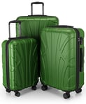 SUITLINE - Set of 3 Hardshell suitcases, Travel suitcases, Trolley, Rigid luggages, TSA, (55 cm, 66 cm, 76 cm), 100% ABS, mat, Green