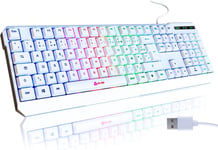 Chroma Clavier Gamer AZERTY FR - Nouveauté 2024 - Silencieux USB - Clavier Filaire Rétroéclairé LED - PC Gaming PS4 PS5 Mac - Blanc