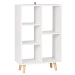 WOLTU Bibliothèque à 5 Niveaux, Étagère à Livres sur Pied en Panneaux de Paricules, Étagère de Rangement avec Pieds en Bois Massif pour Salon Chambre Bureau, Blanc, 60x95x30cm, SK011ws