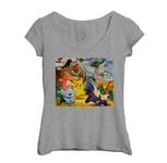 T-Shirt Femme Col Echancré Pokemon A La Montagne Volcan Anime Jeux Vidéo