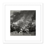 Woollett 9 Years War Battle La Hogue Illustration 8X8 Inch Square Wooden Framed Wall Art Print Picture with Mount